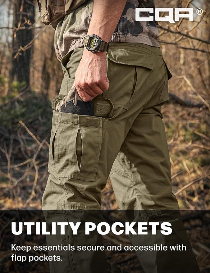 CQR Men's Tactical Pants, Water Resistant Ripstop Cargo Pants, Lightweight EDC Work Hiking Pants, Outdoor Apparel