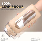 BLUEGO 64oz Water Bottle Glass with Stainless Steel Handle Large Water Bottle with Time Markers and Silicone Sleeve Half Gallon Water Jug BPA Free for Gym Daily Use, Amber