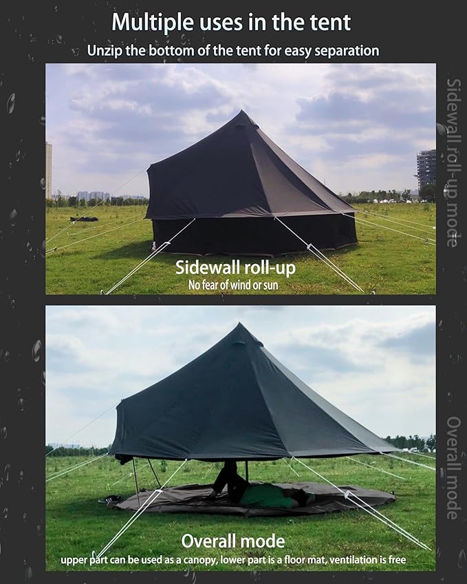 Cotton Canvas Tent Bell - Yurts Breathable and Windproof,Glamping for 6/8/10Person Family Camping