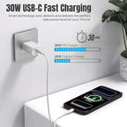 TT&C 30W USB-C Fast Charger with 10ft Extra Long Cable, PD Wall Plug for iPhone 17 16 15 Pro Max, iPad Air, and Samsung Galaxy S26 S25 S24, White, 1-Pack