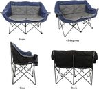 Northroad Folding Loveseat Camping Chair Portable Double Duo Full Padded Garden Chair for 2 Person Sofa w/2 Cup Holder,Wine Glass Holder,Support 600lbs for Picnic Beach Travel (Blue)