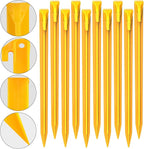 10-Pack Plastic Tent Stakes – 12-Inch Heavy Duty Canopy Anchoring Pegs for Camping, Gardening, Landscaping, Backpacking – Lightweight, Rust-Proof, Reusable Camping Stake