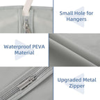 Dress Bags for Gowns, 65'' Long Garment Bags for Hanging Clothes, Dress Garment Bag, Grey Dress Cover with Clear Window for Dresses, Coats, Uniforms - 2 Pack