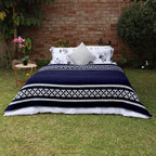 Inca Wall - Thick Alpaca Wool Blanket Heavyweight Camping Outdoors Indoors Soft Peru Queen Size New Ethnic Design (Navy Blue/Ivory, Queen Size)