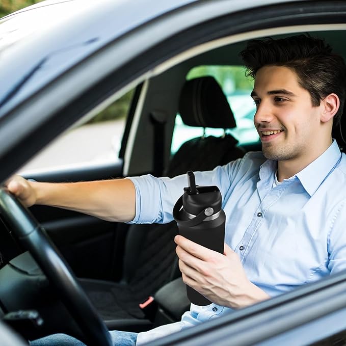 SENDESTAR 40oz Stainless Steel Water Bottle(Cold for 48 Hrs, Hot for 24 Hrs),Double Wall Vacuum Insulated Bottle with Straw Lid, Spout Lid and Flex Cap, Fit in Any Car Cup Holder，Navy