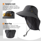 TOP-EX M/L/XL/XXL Unisex Mens Sun Hat with Neck Flap Sunglass Lock UPF 50 Wide Brim Fishing Hats Waterproof & Packable