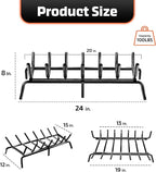 Idzo Cast Iron Fireplace Grate 24 inch, 3/4" Bar Fireplace Log Grate with Extra Leg for Sturdy Stand & Better Air Flow, Quick Assembly Fireplace Wood Grate for Indoor & Outdoor