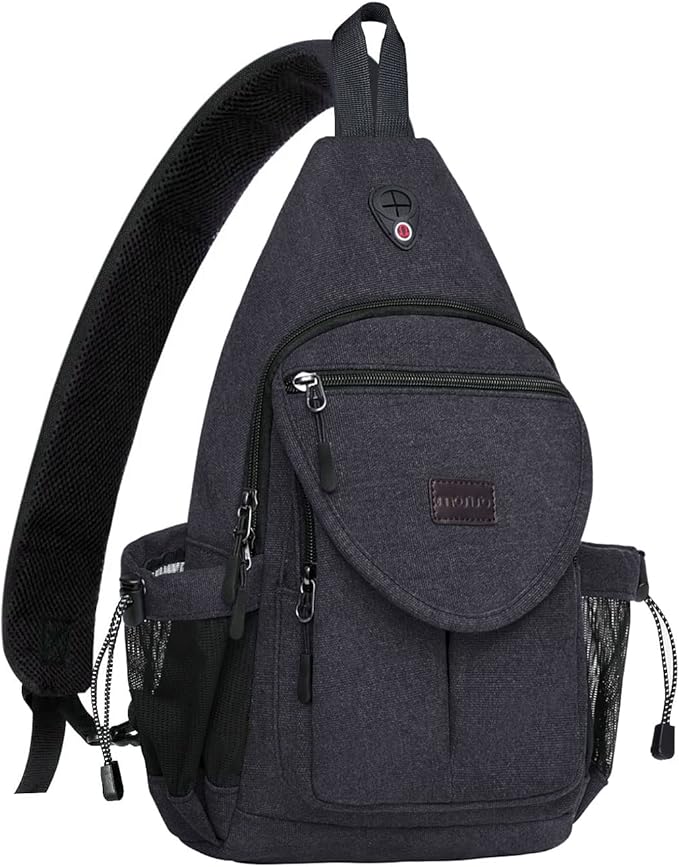 MOSISO Sling Backpack,Canvas Crossbody Hiking Daypack Bag with Anti-theft Pocket, Space Gray