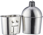 DARTMOOR G.I. Army Stainless Steel Canteen Military with Cup and Green Nylon Cover Waist Belt for Camping Hiking