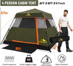 3/4 Person/6 Person Camping Tent Fast Cabin Tent with Instant Setup Tent, Weatherproof Tent Easy Quick Set Up & Pop Up in 60 Seconds with Rainfly Backpack for Family Camping,Upgraded Ventilation