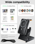 Foldable Charging Station for Samsung,5 in 1 Magnetic Wireless Charger 10000mAh Detachable Portable Power Bank Nightstand Compatible for Galaxy S25 Edge/Z Fold/Flip 7/S25/S24/S23,Galaxy Watch8,Bud