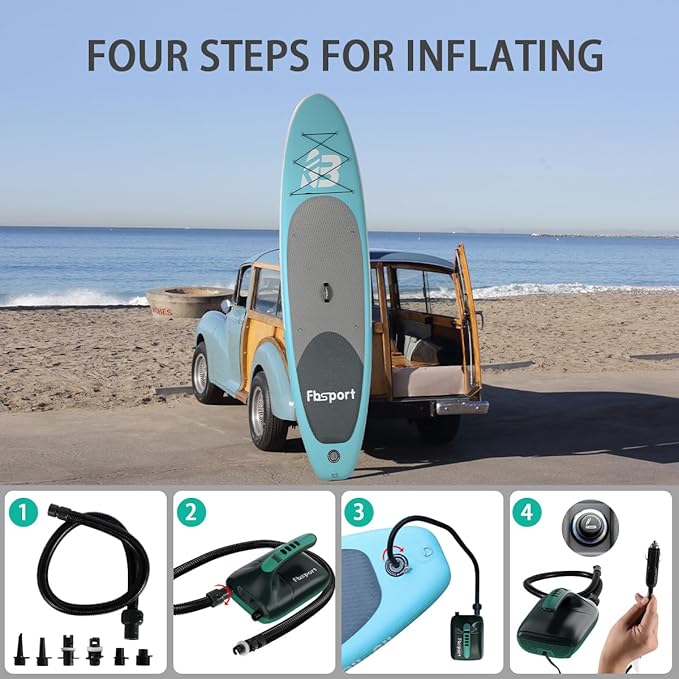 FBSPORT 20PSI High Pressure SUP Vehicle Electric Air Pump, Inflation Paddle Board Pump for Stand Up Paddle Boards, Inflation & Deflation Function Quick Air Inflator for Paddleboards