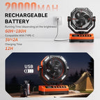 Camping LED Fan with Light, 40000Max Rechargeable Battery Powered Outdoor Tent Fan with Light and Hook, 4 Speed, Personal USB Desk Fan for Camping, Fishing, Power Outage,Hurricane, Worksite