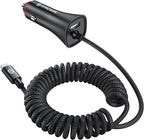 [Apple MFi Certified] Syncwire iPhone Car Charger 32W Super Fast Car Phone Charger Cigarette Lighter USB Car Adapter with Build-in 5FT Coiled Lightning Cable for Apple iPhone 14/13/12/11/XR/Max, iPad