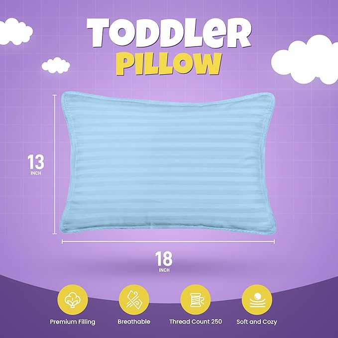 Utopia Bedding Toddler Pillow (Light Blue, 2 Pack) 13x18 Pillows for Sleeping, Soft and Breathable Cotton Blend Shell, Small Kids Pillow Perfect for Toddler Bed and Travel (Intended for Age 2 and up)
