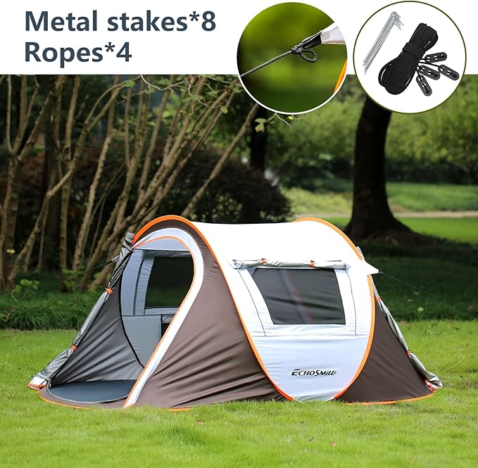 EchoSmile Instant Pop Up Camping Tent, 2/4/6 Person, Easy Setup Tent, Water Resistant Dome, Portable with Carry Bag