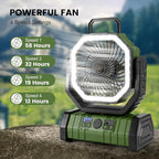 Odoland 30000mAh Camping Fan with LED Lantern, Rechargeable Battery Operated Oscillating with Remote Hook, Portable Tent Fan with Timer, 4 Speeds for Outdoor RV Jobsite Power Outage, Green
