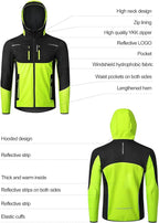 INBIKE Hooded Cycling Bike Jacket Men Running Biking Windbreaker Reflective Windproof Thermal Fleece Lined Bicycle Coat
