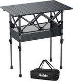 2ft Roll Up Camping Table, 2 Adjustable Heights Aluminum Folding Camping Table with Storage Net and Bag, Waterproof, Lightweight Outdoor Table 25” X 16”, for Outdoor Travel BBQ Picnic, Black