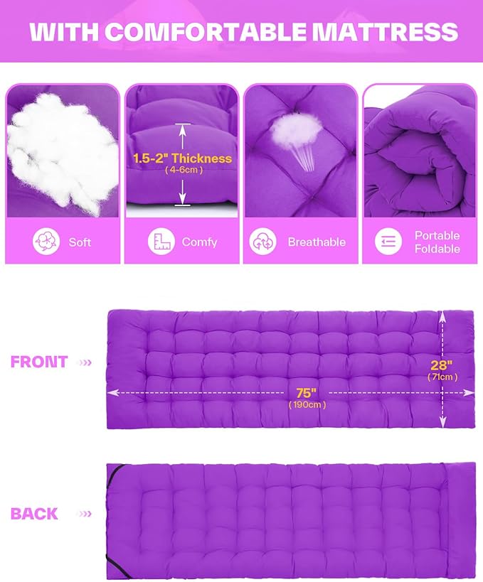 Sportneer Camping Cot, Camping Cots for Adults with Mattress Max Load 450 LBS Heavy Duty Portable Sleeping Folding Bed with Padded for Camping Tent Office Outdoor Travel Sleep Over (1, Blue+Purple)