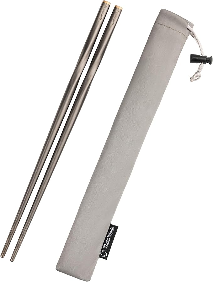 Titanium Chopsticks with Storage Bag, Lightweight Reusable Camping Cutlery, Utensils for Camping Backpacking Hiking Home, 9-inch
