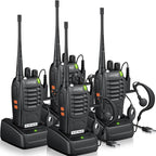 eSynic 4 Pack Professional Walkie Talkies VOX Walky Talky 5KM Long Range 2 Way Radio Rechargeable 16CH Handheld Radio with 4 Headsets for Camping/Hiking/Family/Job Site As Gifts for Kids& Adults