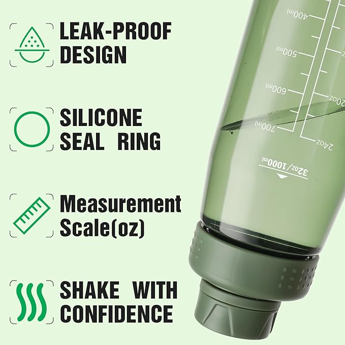 Water Bottle 32oz, clear water bottle with Spout Lid and Carry Handle, Reusable, Tritan, BPA Free, Hiking Water Bottle Suitable for Travel, Outdoors, Gym, Travel, Home, School (Army Green)