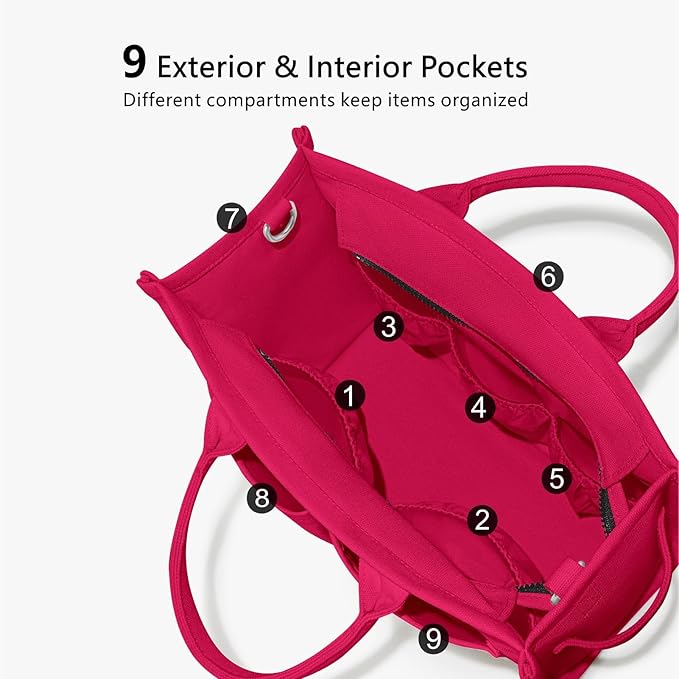 TOPDesign Heavy-Duty Canvas Tote Bag for Women, Adjustable Crossbody/Shoulder Handbag with 9 Pockets, Everything Tote