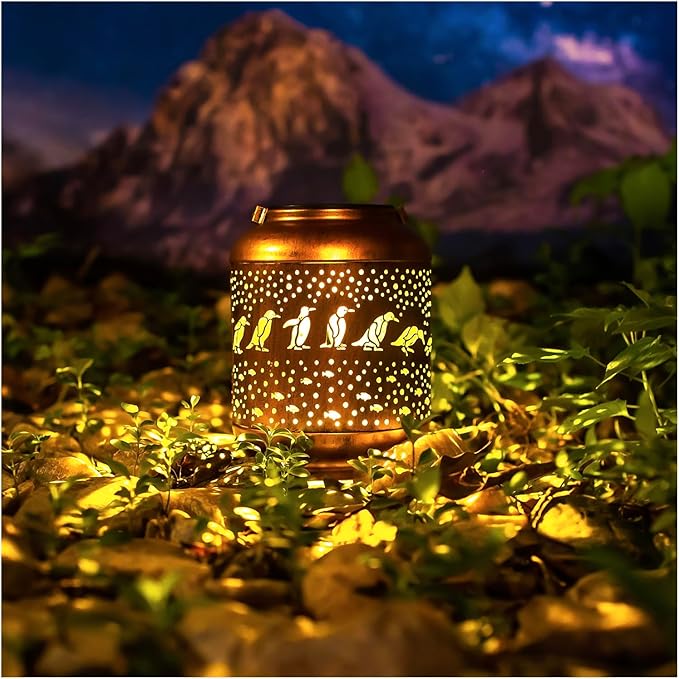 Penguin Solar Lanterns Outdoor Waterproof,Hanging Solar Lights Penguin Gifts for Women Men Metal LED Decorative Light for Yard,Patio,Lawn,Tabletop,Pathway,Landscape,Garden Decor