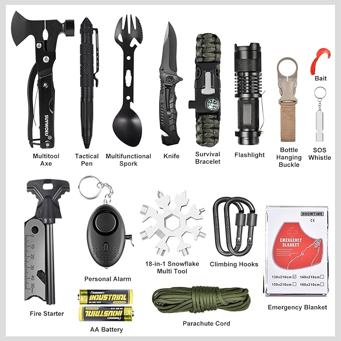Gifts for Men Dad Husband Fathers Day, Survival Gear and Equipment kit 21 in 1, Professional Cool Gadgets Stuff Tactical Tool, Gift Ideas for Him Son Daughter Emergency Hunting Outdoors Camping Hiking