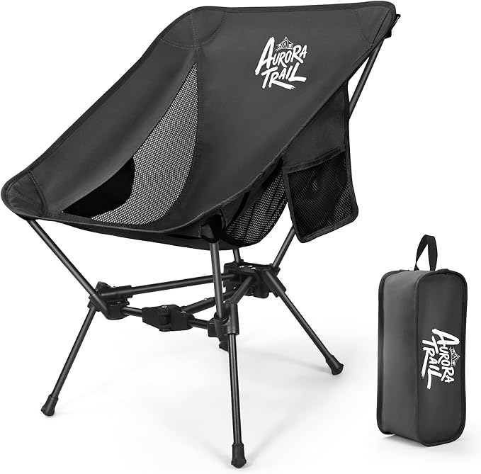 Ultralight Backpacking Chair,2.2lb Compact Folding Camping Chair,Supports 300lbs,Portable Travel & Hiking Chair,Lightweight Design,Perfect for Hiking Gear, Picnics and Traveling, (Black)