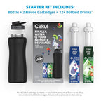 Cirkul 32oz. Matte Black Stainless Steel Water Bottle Starter Kit with Black Lid and 2 Flavor Cartridges (1 LifeSip Blueberry Grape, 1 GoSip Kiwi Berry) No Sugar, Zero Calorie Drink Mix