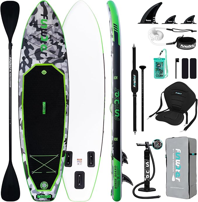 FunWater Inflatable Stand Up Paddle Board with Premium SUP Paddleboard Accessories, Anti-Slip EVA Deck, 11'/10'6'' Paddle Boards for Adults & Youth of All Skill Levels