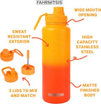 40 Oz Water Bottle with Straw Stainless Steel Sports Water Bottle with 3 Lids (Straw, Chug and Flip Lid) Insulated Leak Proof Metal Jug for Men & Women - Orange Fusion