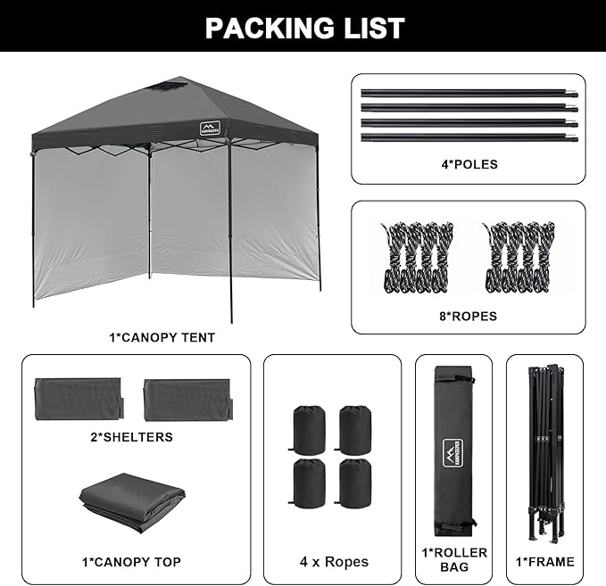 KAMPKEEPER 10x10 Easy Pop Up Canopy Tent with 2 Sidewalls, Instant Outdoor Shade Shelter with 2 PCS Removable 10FT Sun Walls, Quick Setup Waterproof and UV-Resistant for Patio, Camping, Backyard