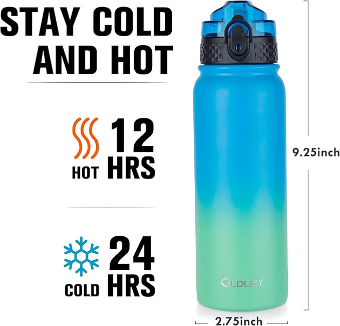 Oldley Insulated Water Bottle 20oz Water Bottles with Straw, Stainless Steel Water Bottle with 3 Lids, Double Wall Vacuum Bottles for Adult Kids, Sports Bottles for School Travel, Tropical Rainforest