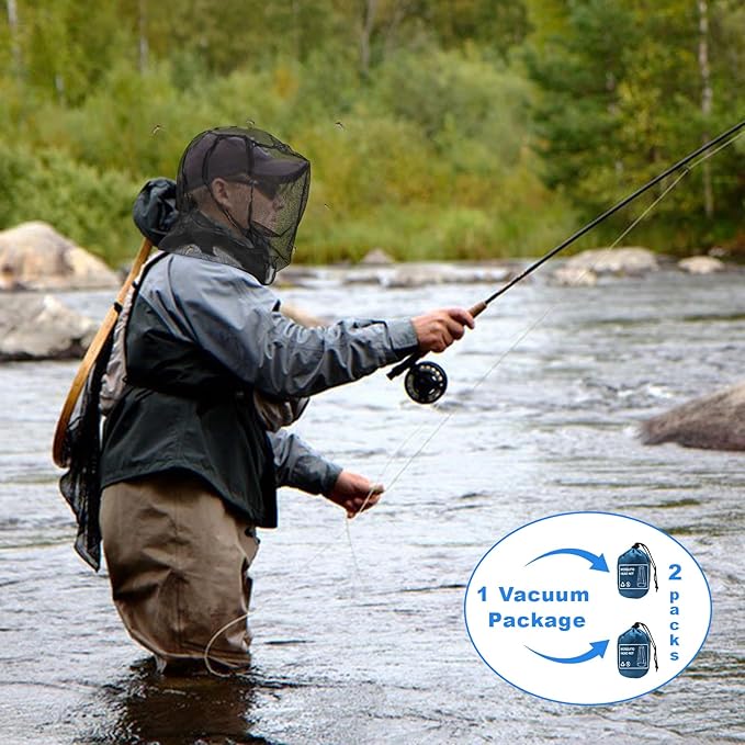 South to East Premium Mosquito Head Net for Insect, 2 Pack, Fly & Bug Protection | Ultra Large & Long, Extra Fine Holes for Camping, Hiking, Fishing, Gardening, Safari, Fits All Hats for Men & Women