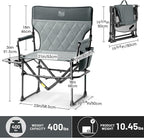 TIMBER RIDGE Aluminum Camping Directors Chair with Side Table Pocket, Portable Folding Chair, Heavy Duty Lawn Chair for Fishing Trip Picnic Concert Outdoor 400lbs, Grey 2 Pack