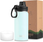 koodee Kids Water Bottle-16 oz Stainless Steel Vacuum Insulated Water Bottle for Back to School Wide Mouth Flask with Leakproof Spout Lid (Bby Blue)