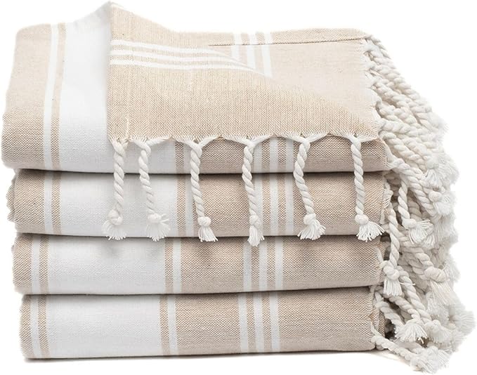 Cotton Turkish Beach Towel with Towels Oversized 36"x72" Pool Absorbent Extra Large Quick Dry Sand Travel Towel (Beige, 4 Pack)