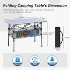 Portable Camping Table with Adjustable Height Legs, Lightweight Aluminum Roll-up beach tables for sand foldable，Folding Picnic Table Large Storage Basket for Outdoor camping (Black, Medium 37")