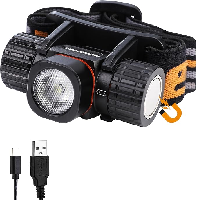 EverBrite Rechargeable Headlamp, 500 Lumen LED Rechargeable Headlight with 4 Light Modes, Magnetic Base and Adjustable Headstrap, Perfect for Camping, Hiking, Caving, Fishing