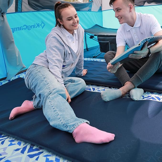 KingCamp Sleeping Pad for Camping, Rollover Prevention Self Inflating Sleeping Pad Camping Mattress Foam Mat with Butterfly Edge Cut for Outdoor & Indoor, Tent Cot Car Backpacking, PVC Free
