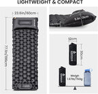 ONETIGRIS Blackcrystal Sleeping Pad, Ultralight Camping Sleeping Pad with Pillow Built-in Foot Pump Inflatable Sleeping Mat Compact for Camping Backpacking Hiking Traveling Tent