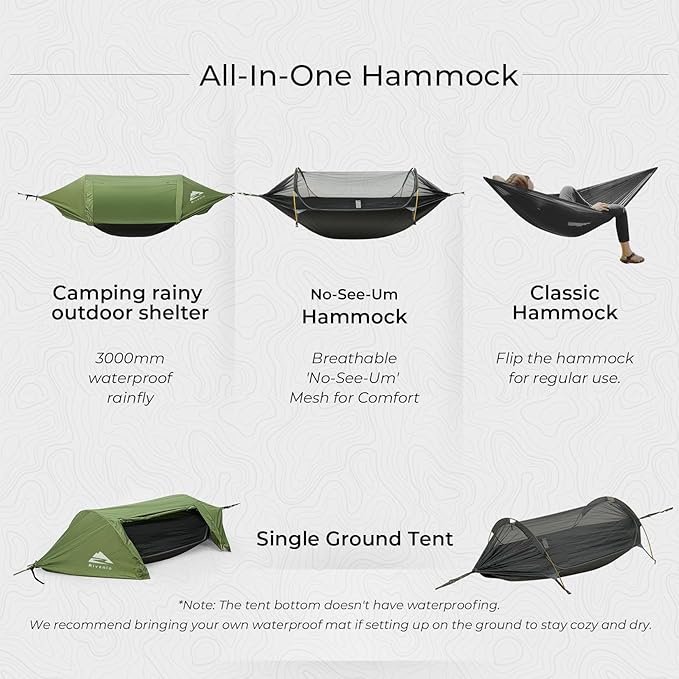 Camping Hammock Tent with Mosquito Net & RainFly, 3 in 1 Waterproof Lightweight Portable Sleeping Hammock Bug, Travel Outdoor Gear with Tree Strap Swing, for Hiking Patio Expedition