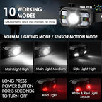 3 Pack Headlamp Rechargeable, 1200 Lumens LED Head Lamp with Red Light, Motion Sensor, 10 Modes, 60° Adjustable Head Lights for Forehead, IPX5 Waterproof Headlamps for Adults - Running,Camping,Hiking