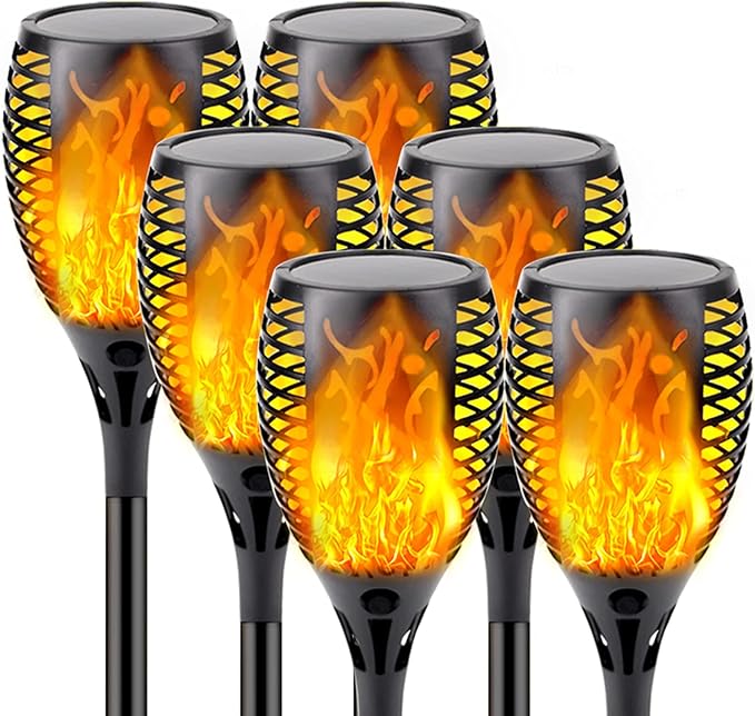 Upgraded Solar Lights Outdoor, 6 Pack Flickering Flame Solar Torch Lights with Super Larger Size for Halloween Decor, Solar Halloween Lights Waterproof Solar Powered Outdoor Lights for Garden Pathway