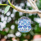 Afirst Mosaic Solar Lanterns - Glass Hanging Lights Hollow Out Waterproof Outdoor Decorative for Garden, Patio, Holiday Party Outdoor Decoration, 1 Pack