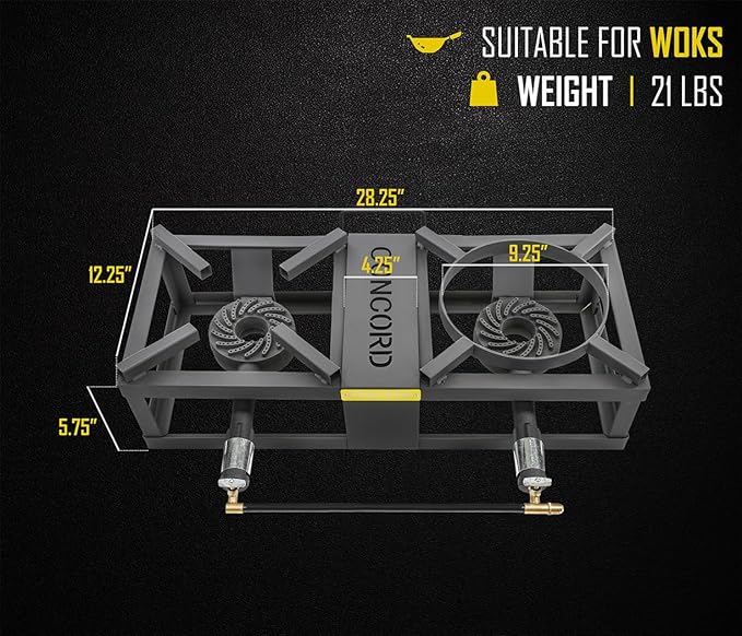 CONCORD THE BLOCK BURNER MAX Double Propane Outdoor Burner. 200,000 Total BTU. Wok Burner. Great for Home Brewing, Stir Frying, Camping, Tailgating, and More!