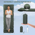 Sleeping Pad for Camping, Ultralight 4.7" Extra-Thick Inflatable Camping Mat with Pillow Built-in Foot Pump, Compact Lightweight Air Mattress for Backpacking Hiking Car travel Tent, Military Green